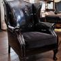 Black Patent Leather Wing Back Chair