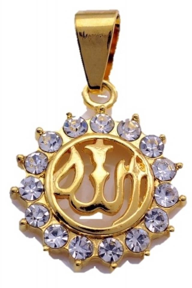 22K Gold Plated White Crystal Allah Pendant Women's Men's Religious ...