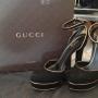 100% Auth Gucci Black Suede Heel with Gold Trim